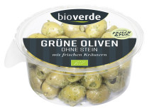 Grüne Oliven, ohne Stein, gekräutert 150g